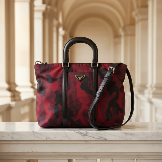 Prada Tessuto Camouflage Pattern BN2791 Women's Nylon,Leather Shoulder Bag Red Color