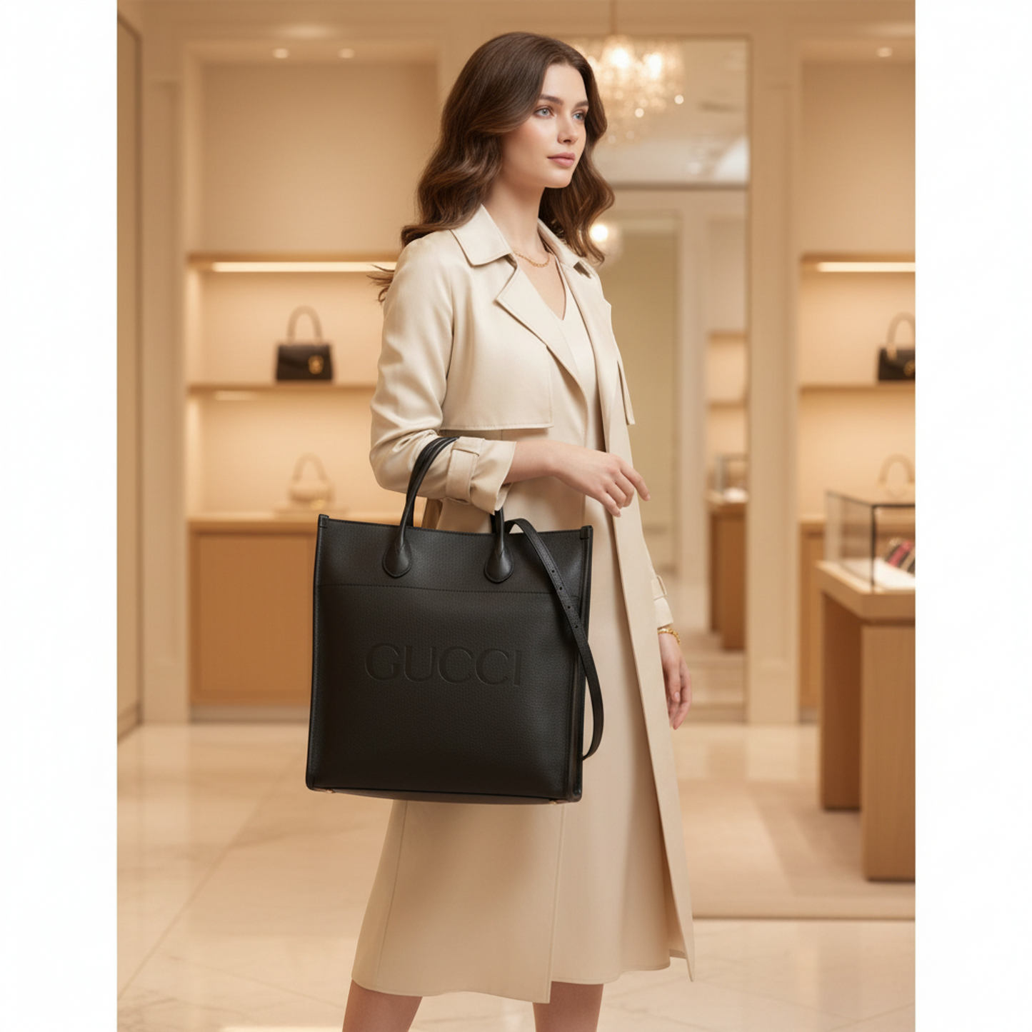Gucci Logo Medium 674850 Women,Men Leather Shoulder Bag,Tote Bag Black