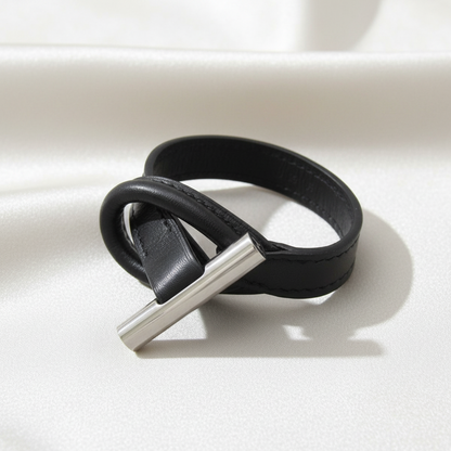 Hermes Leather,Metal Bangle Black,Silver