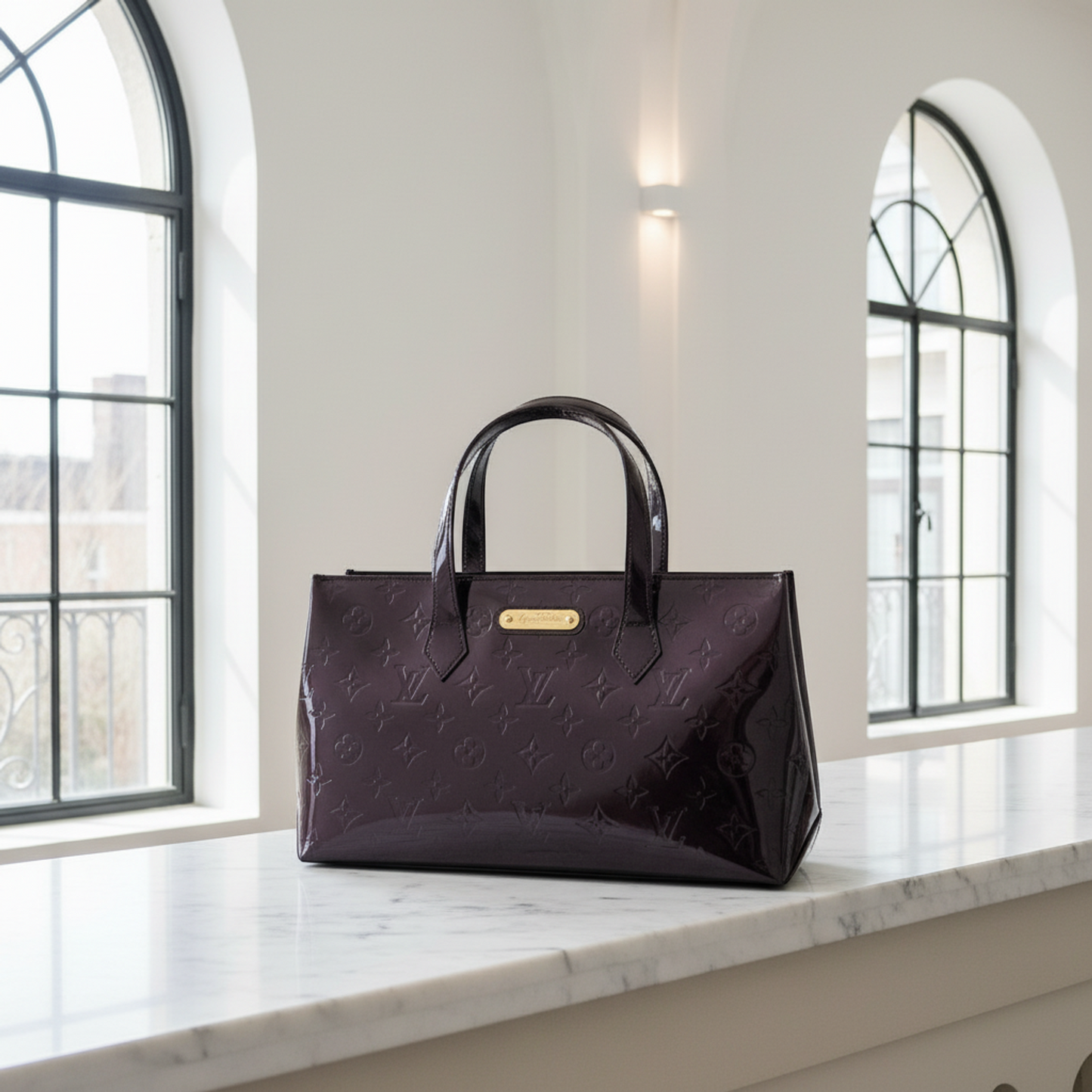 Louis Vuitton Monogram Vernis Wilshire PM M93641 Women's Handbag Amarante