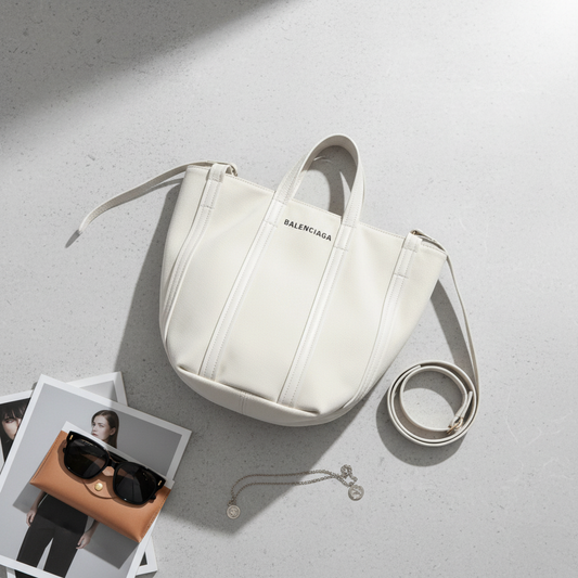 Balenciaga EVERYDAY 2.0 SMALL SORTH SOUTH 672791 Women's Canvas,Leather Handbag,Shoulder Bag White
