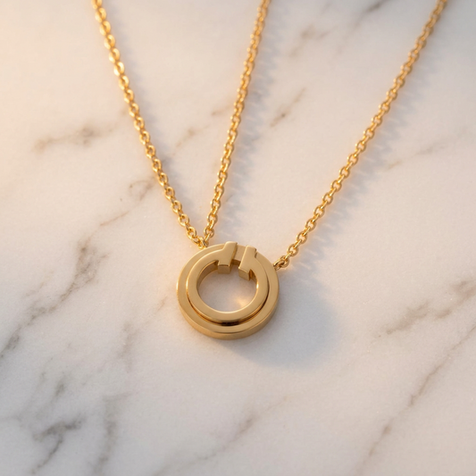 Tiffany T Two Circle Necklace Pink Gold (18K) No Stone Men,Women,Unisex Fashion Pendant Necklace (Pink Gold)