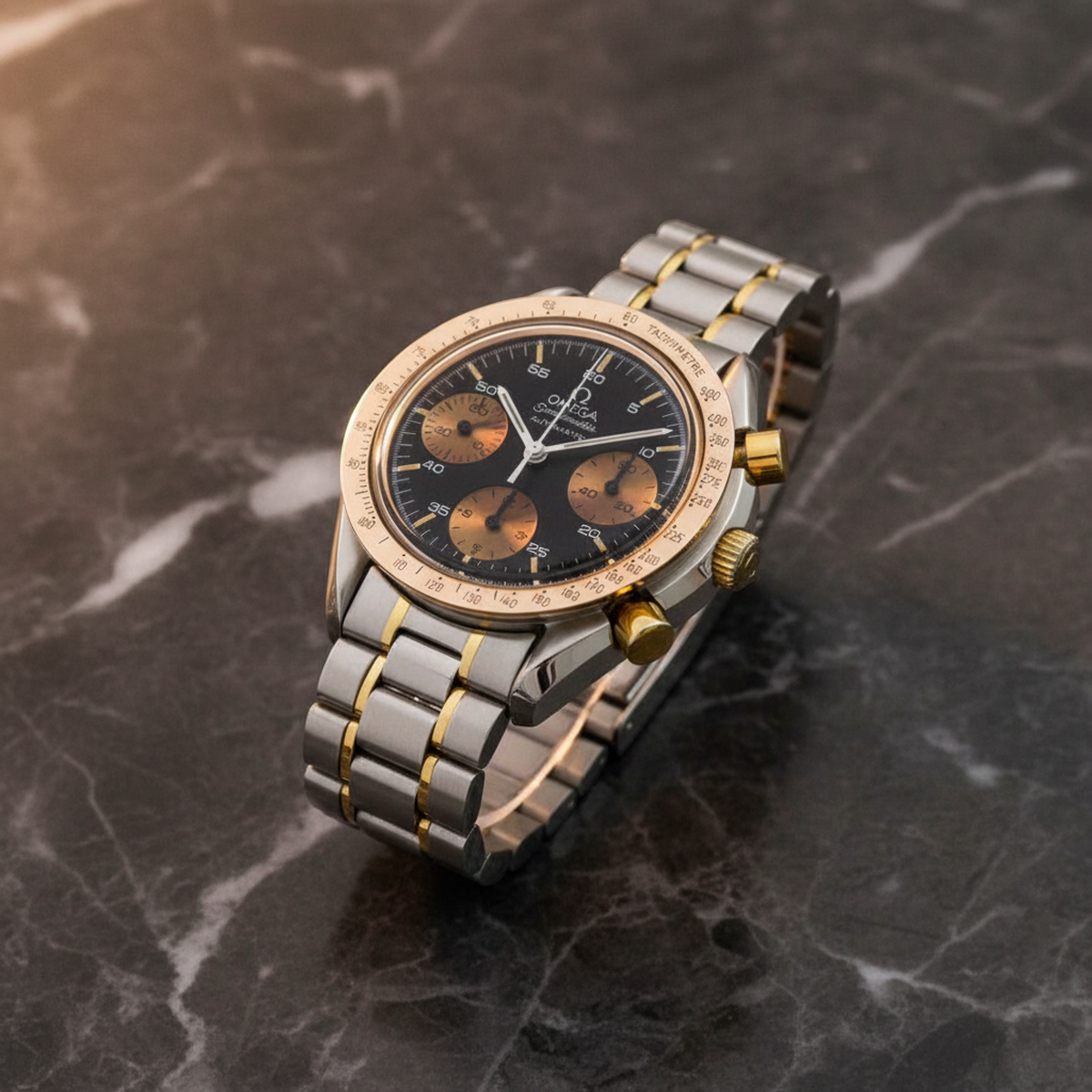 OMEGA Speedmaster Automatic 18K Gold Steel Mens Watch 175.0033 Polished