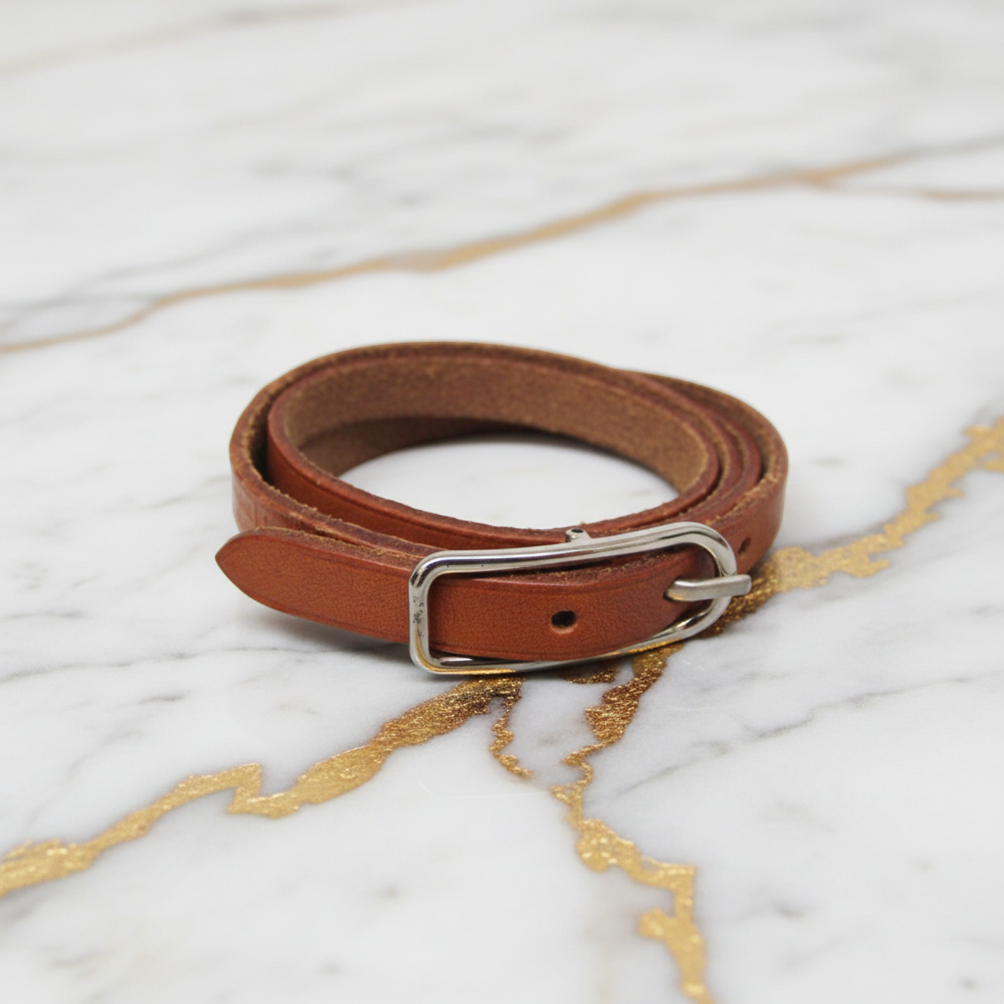 Hermes Api Choker Leather,Metal Bangle Brown,Silver