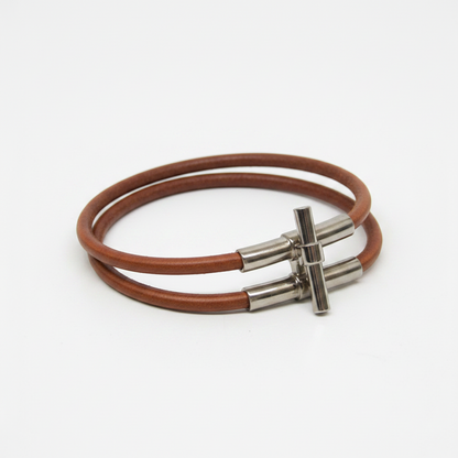 Hermes Kite Choker Leather,Metal Bangle Brown,Silver