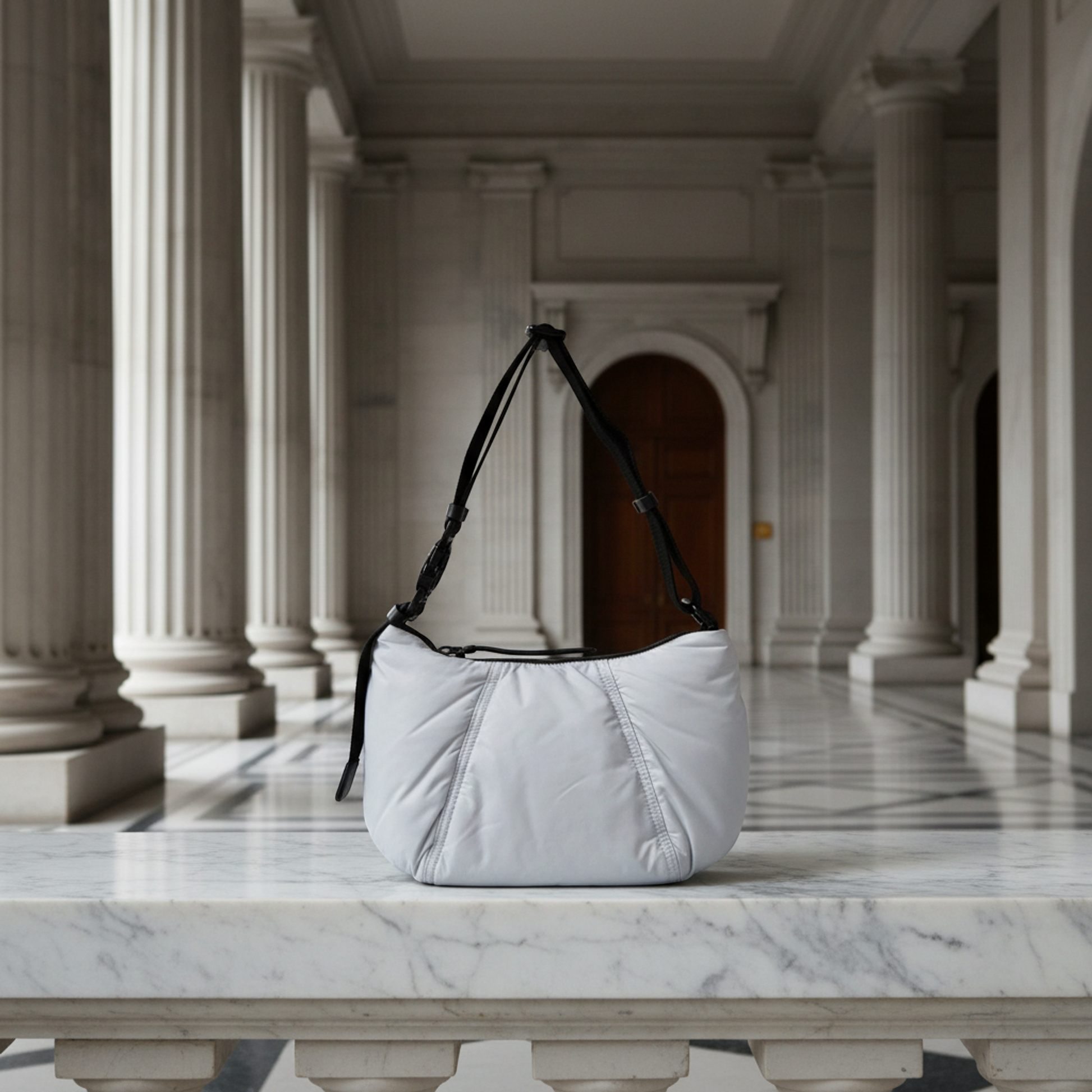 Moncler SPREAD HOBO SMALL H209B5C00001 Women's Nylon,Canvas Shoulder Bag Black,Light Blue Gray