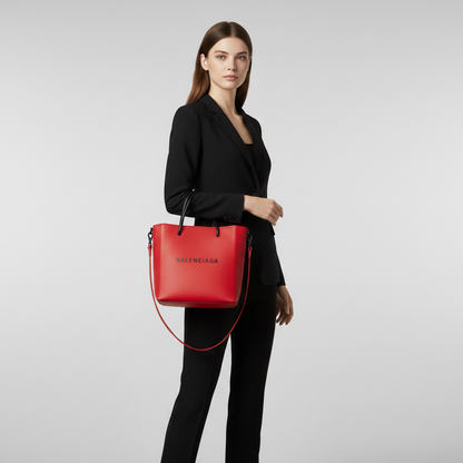 Balenciaga Shopping Tote XXS 555140 Women's Leather Handbag,Shoulder Bag Black,Red Color