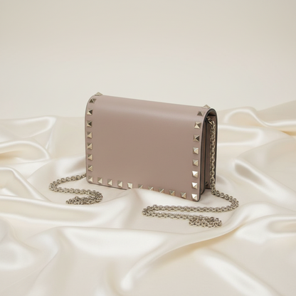Valentino Garavani Rock Studs Women's Leather Shoulder Bag Pink Beige
