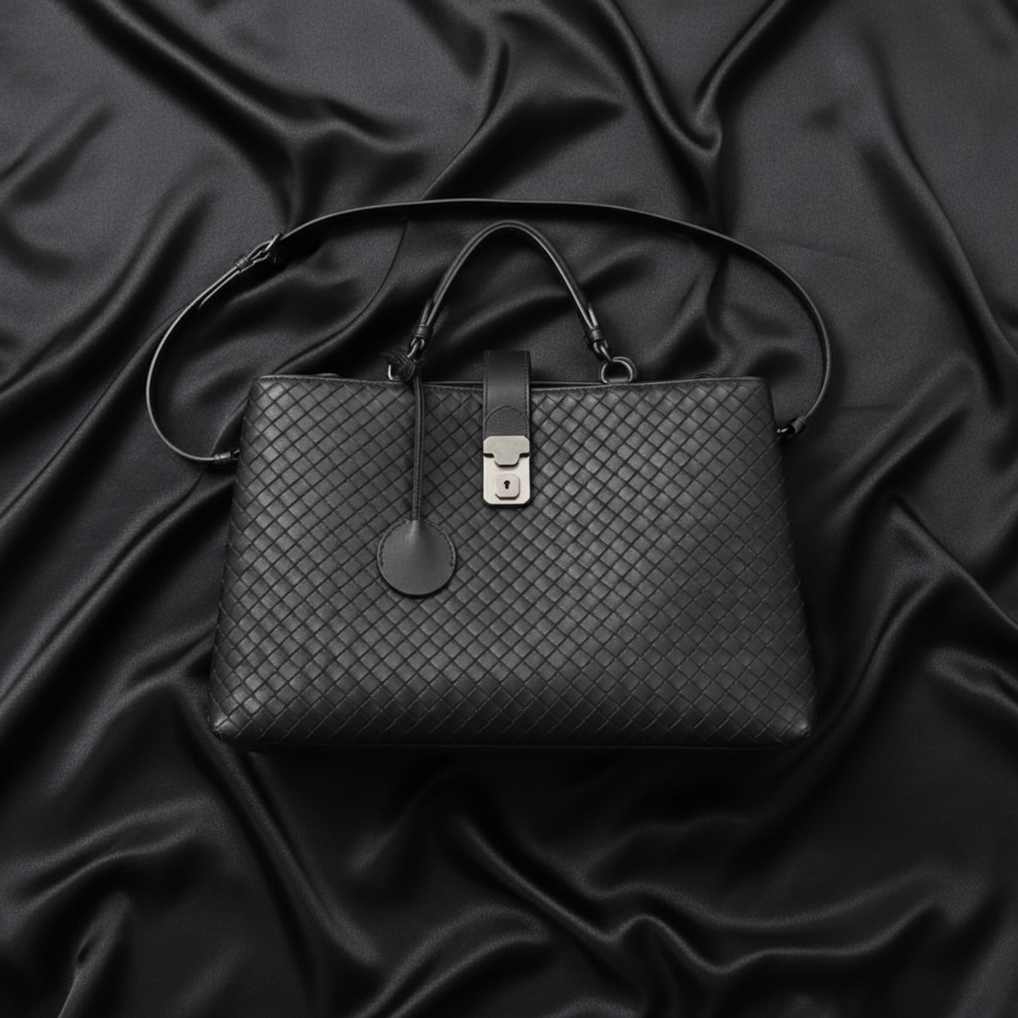 Bottega Veneta Intrecciato Rome Leather Handbag,Shoulder Bag Black