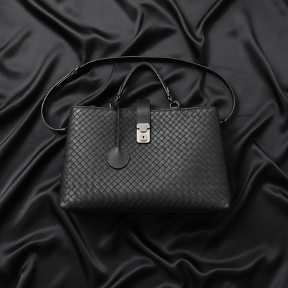 Bottega Veneta Intrecciato Rome Leather Handbag,Shoulder Bag Black