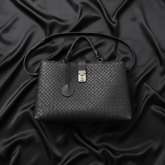 Bottega Veneta Intrecciato Rome Leather Handbag,Shoulder Bag Black