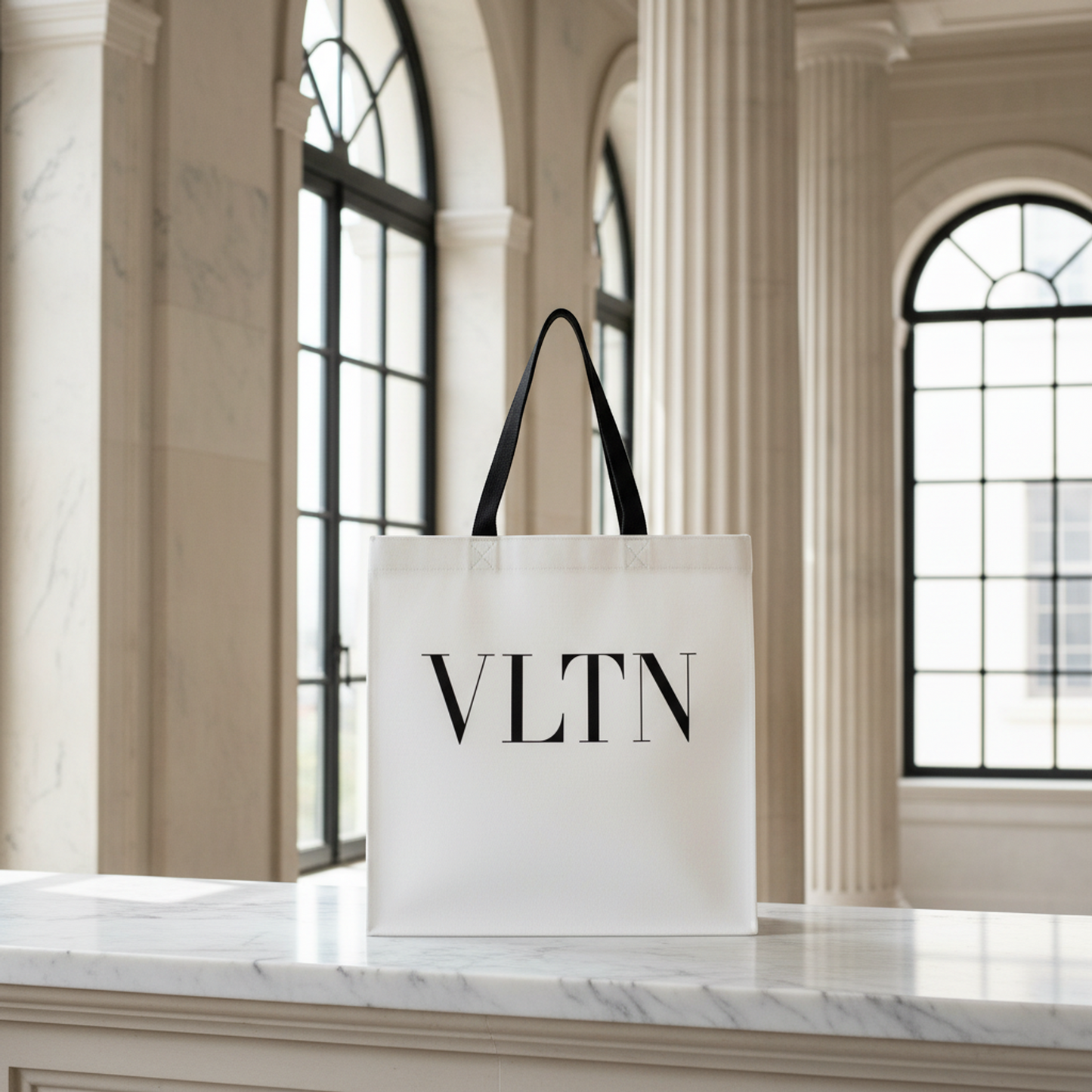 Valentino Garavani VLTN Shopper Type Women,Men Leather Tote Bag Black,White