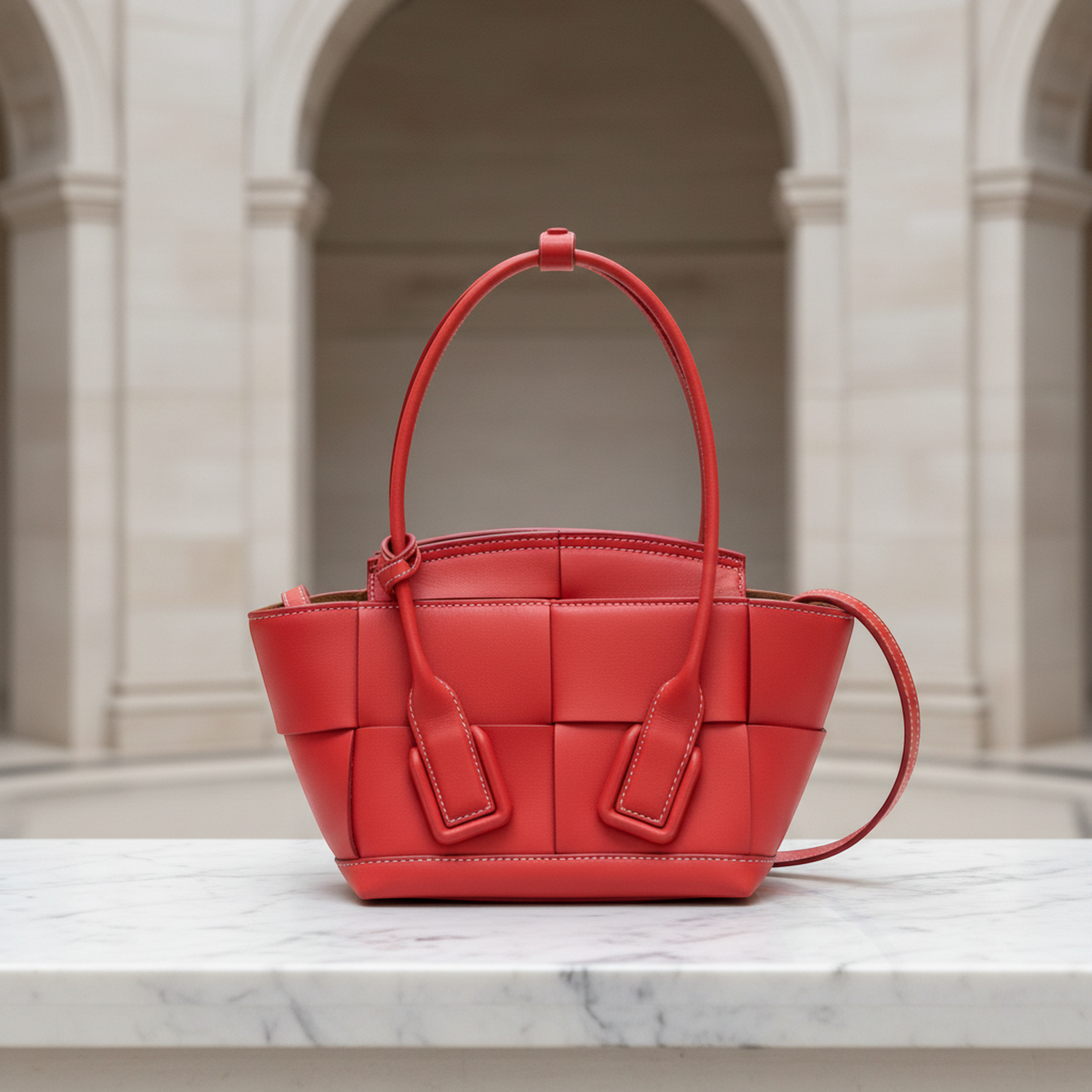 Bottega Veneta Mini The Arco 600606 Women's Leather Handbag,Shoulder Bag Red Color