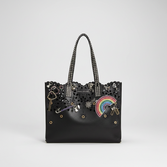 Marc Jacobs Laser Cut Embellished Wingman Tote M0010069 Women's Leather Tote Bag Black,Multi-color