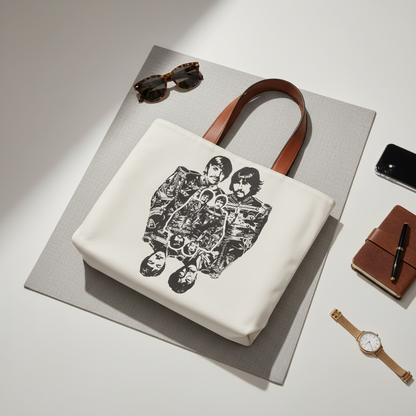 Stella McCartney Beatles Collaboration Large Tote 7B0008 W70024 Men,Women Cotton,Faux Leather Tote Bag Brown,Off-white