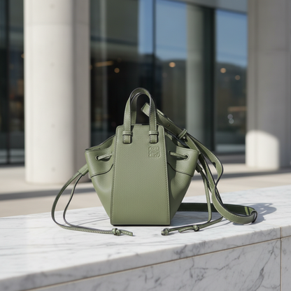 Loewe Hammock Drawstring Mini Women's Leather Handbag,Shoulder Bag Green
