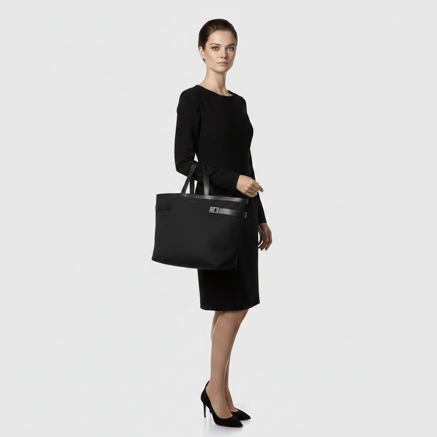 Salvatore Ferragamo Gancini Big Tote EE-24 1295 Men's Canvas,Leather Tote Bag Black