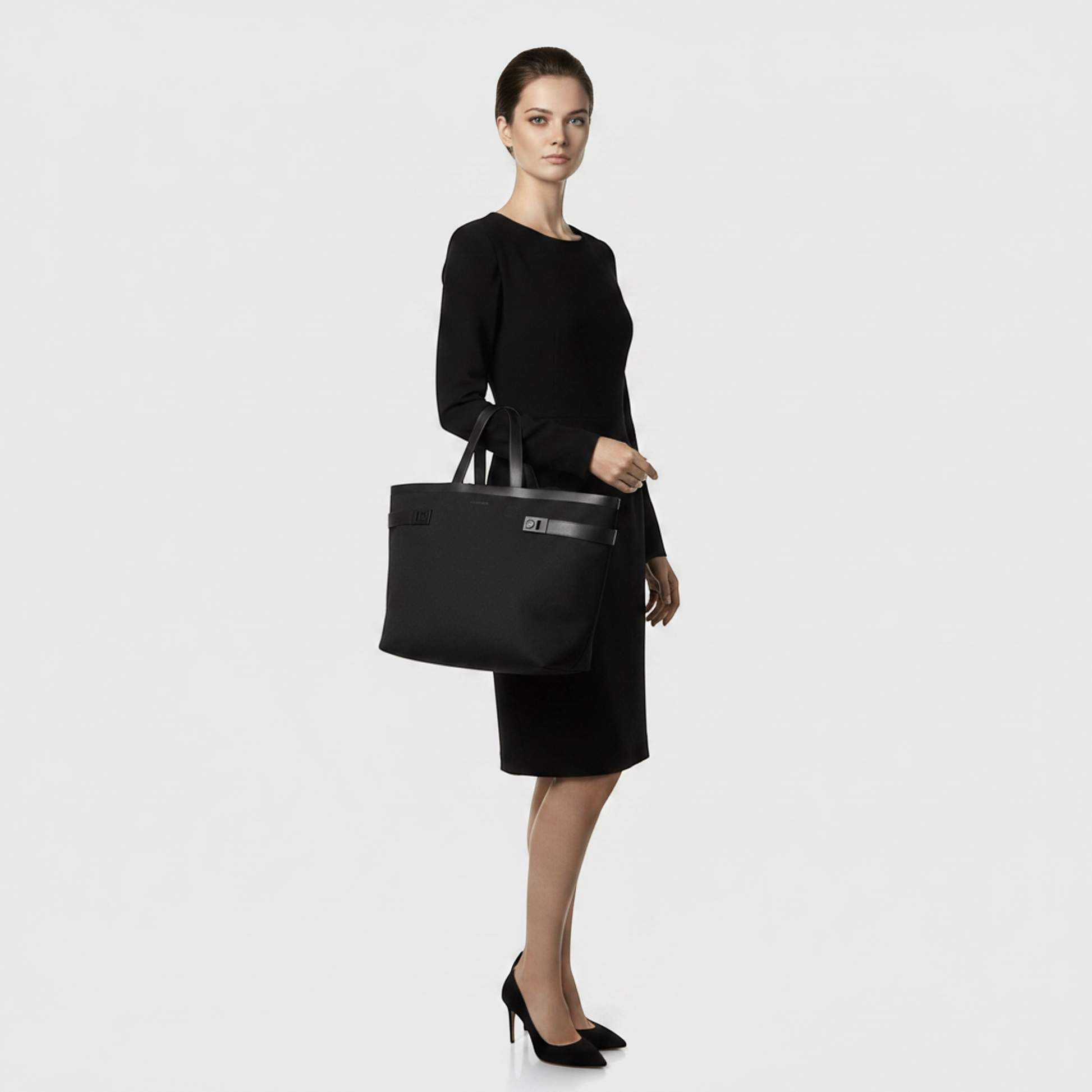 Salvatore Ferragamo Gancini Big Tote EE-24 1295 Men's Canvas,Leather Tote Bag Black