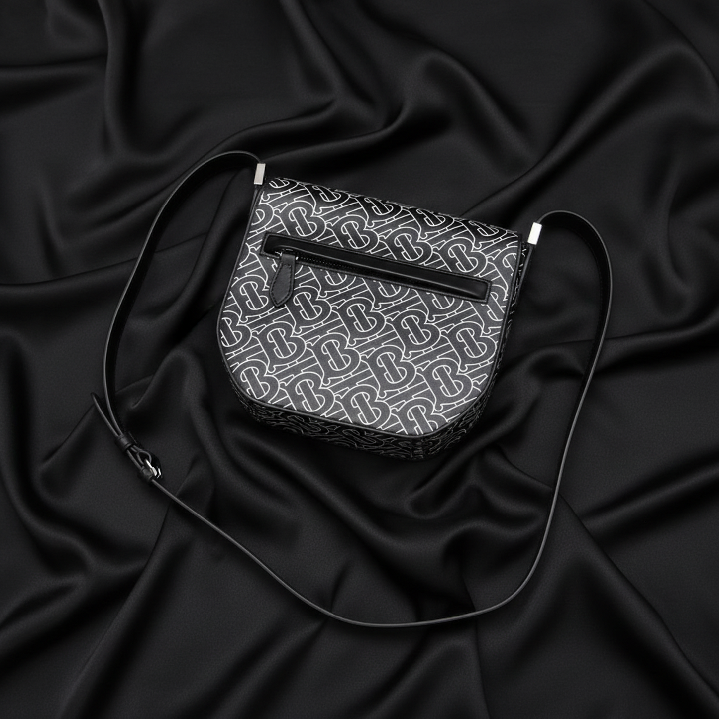 Burberry TB Monogram Women's Leather Shoulder Bag Black