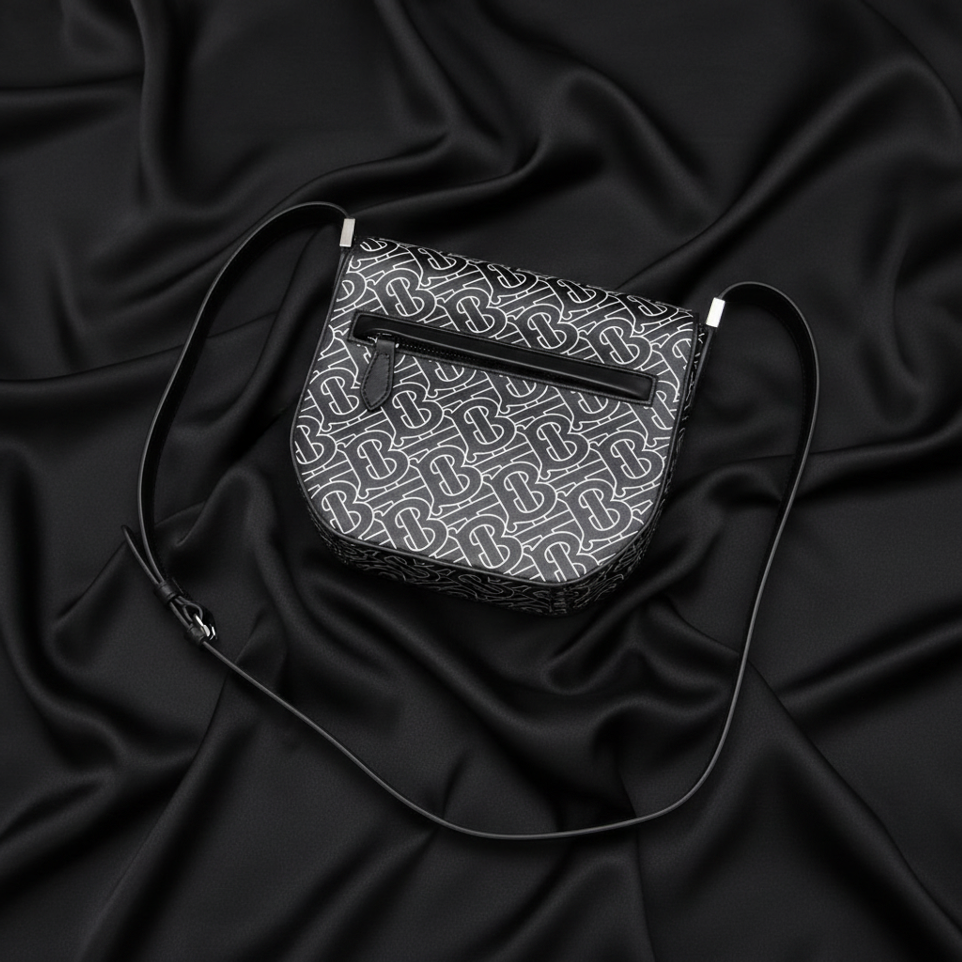 Burberry TB Monogram Women's Leather Shoulder Bag Black