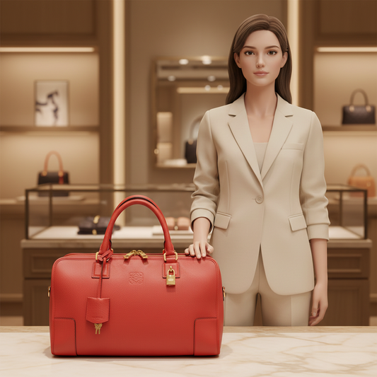 Loewe Amazona 36 352.45.A22 Women's Leather Handbag Red Orange