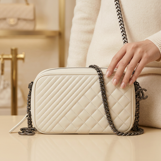 Chanel Boy Chanel Camera Bag A92656 Women's Leather Shoulder Bag Cream