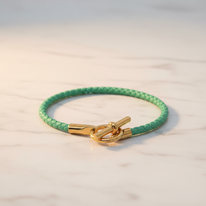 Hermes Glennan H071681F Gold Plating,Leather Bangle Gold,Green,Mint Green