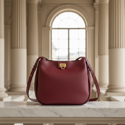 Salvatore Ferragamo Gancini EZ-21 H904 Women's Leather Shoulder Bag Bordeaux