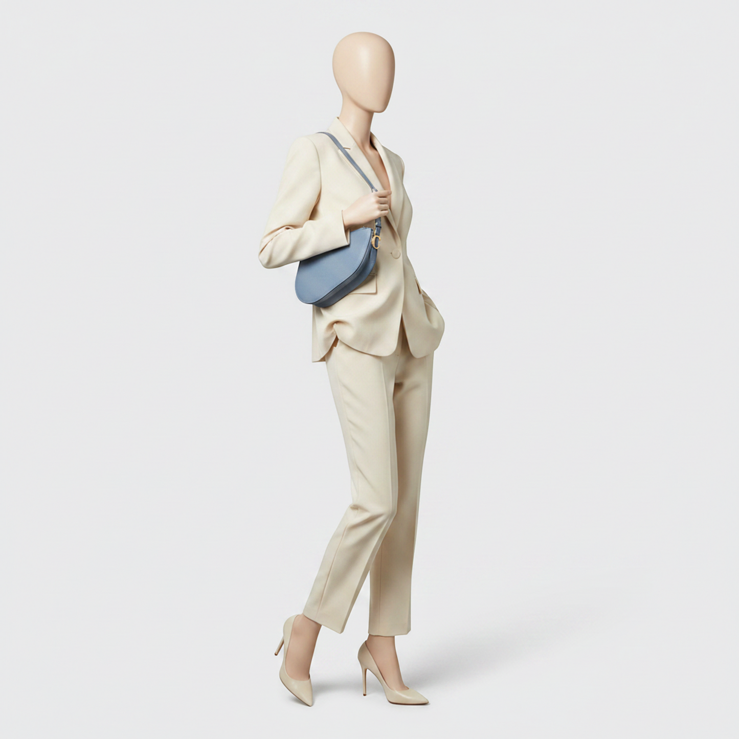 Christian Dior Saddle Women's Leather Shoulder Bag Light Blue Gray