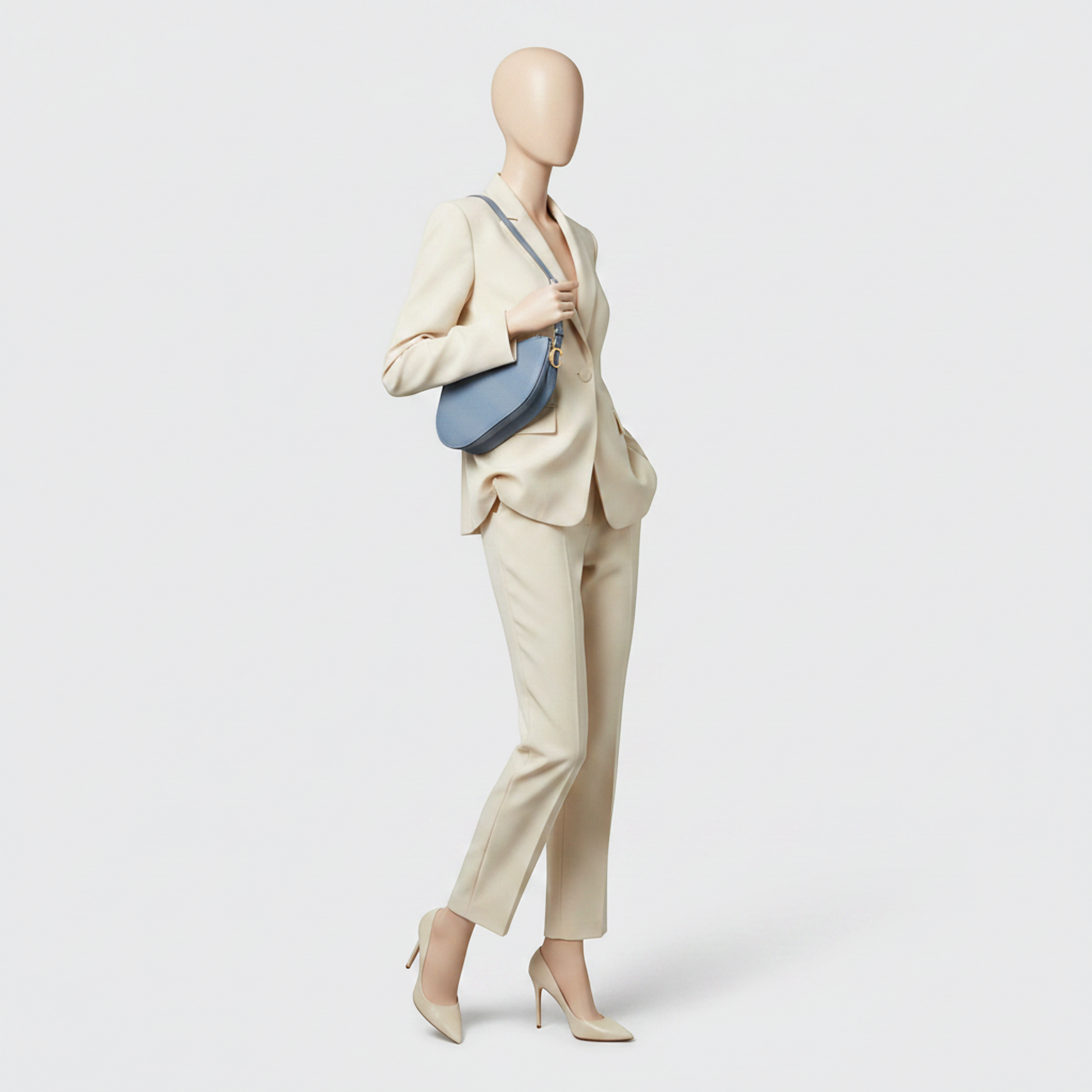 Christian Dior Saddle Women's Leather Shoulder Bag Light Blue Gray