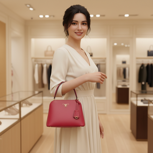 Prada Saffiano Matinee 1BA282 Women's Leather Handbag,Shoulder Bag Red Color