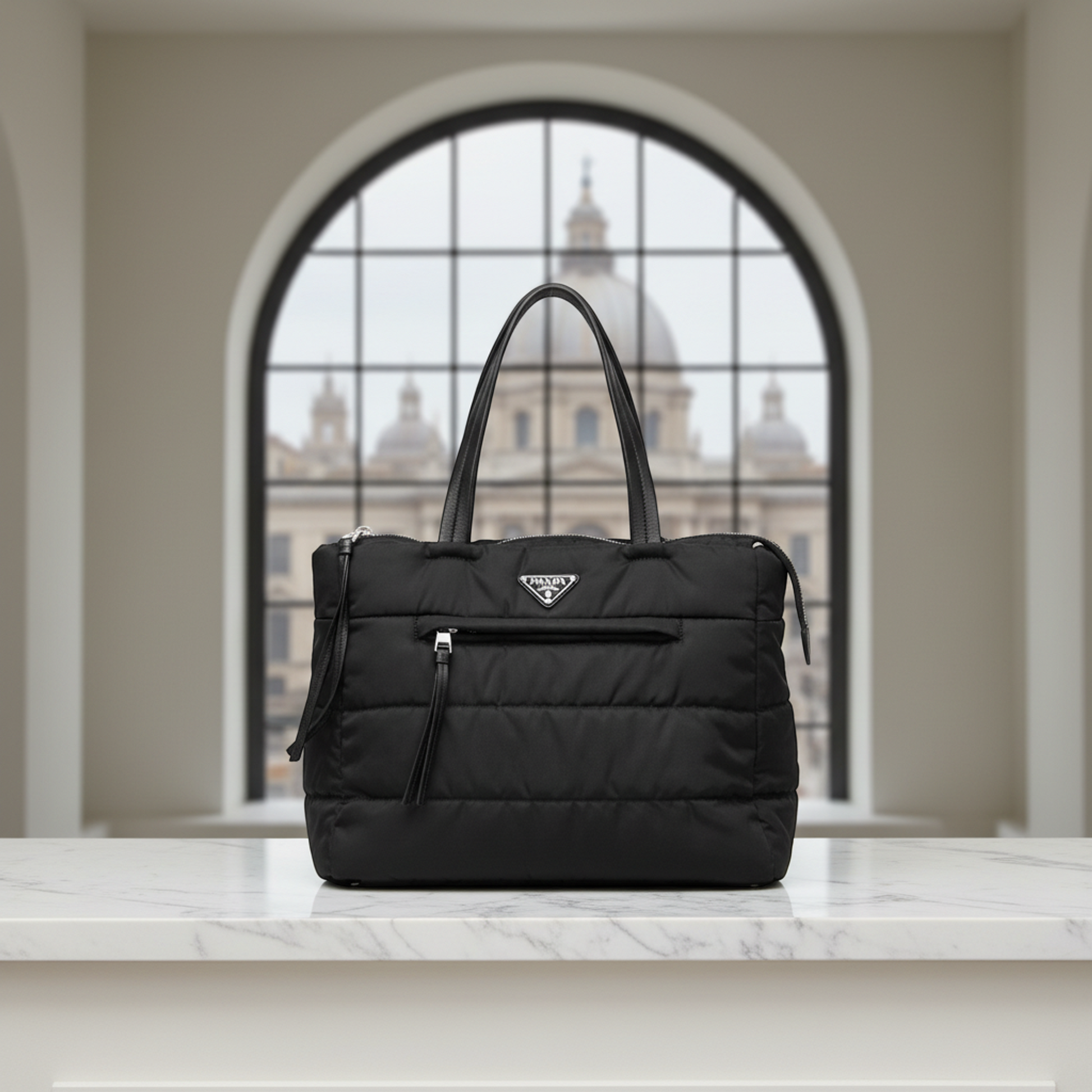 Prada TESSUTO BOMBER 1BG059 Women's Nylon Handbag Black
