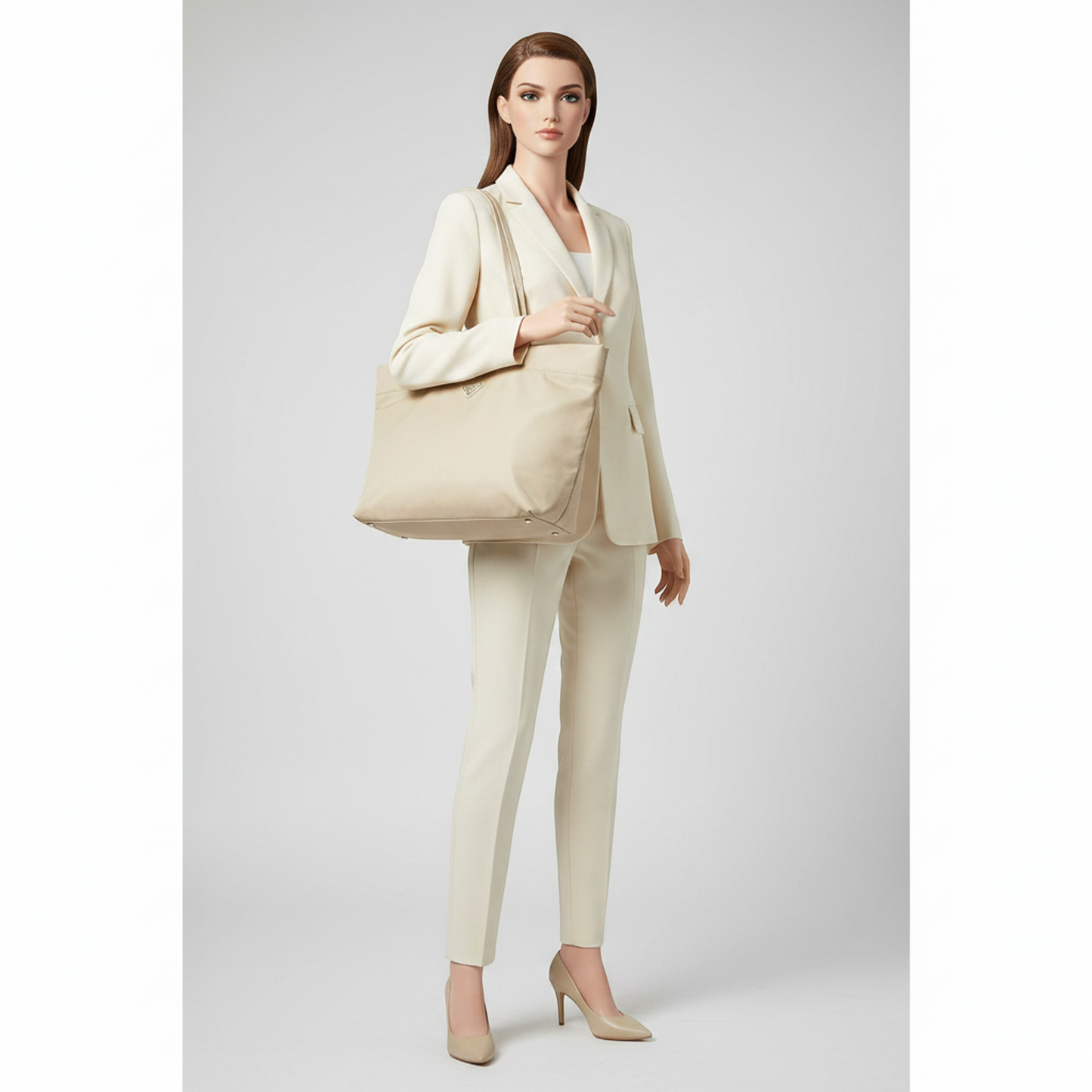 Prada RE-NYLON Women's Nylon,Leather Tote Bag Beige