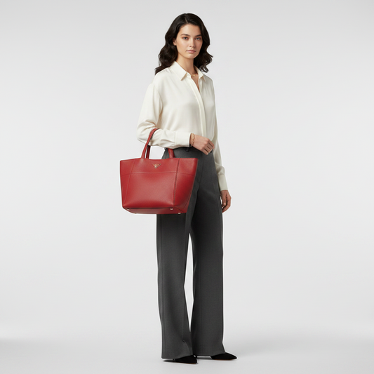 Prada Women's Leather Tote Bag Red Color