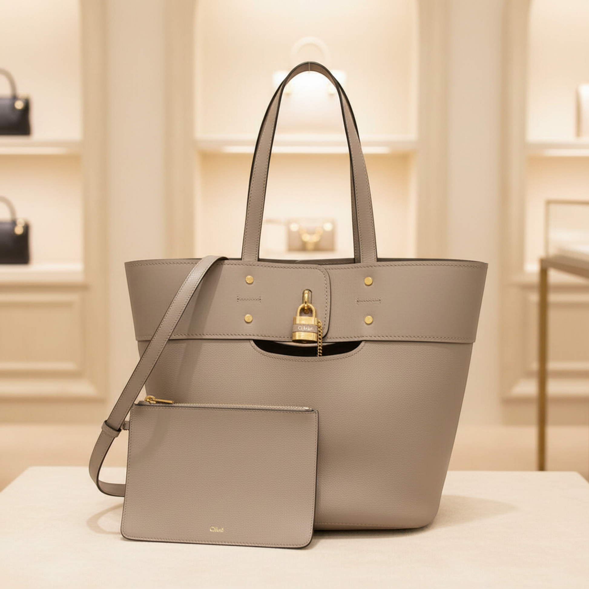 Chloé Mylo Women's Leather Tote Bag Grayish