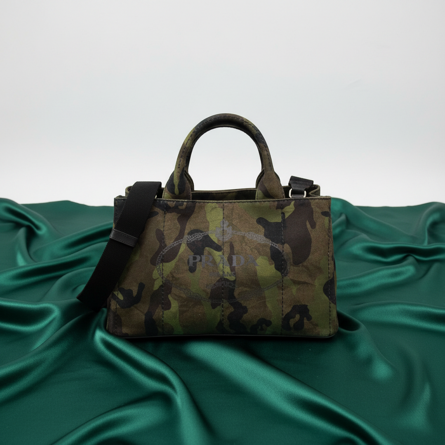 Prada Canapa Camouflage B2642B Women's Canvas Handbag,Shoulder Bag Brown,Khaki