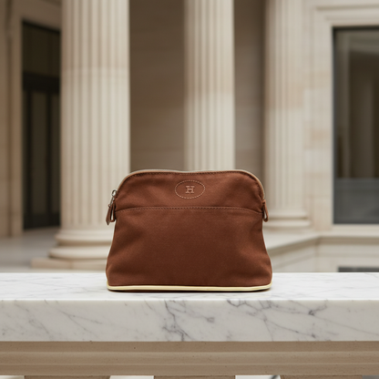 Hermes Bolide PM Women,Men Cotton,Leather Pouch Brown