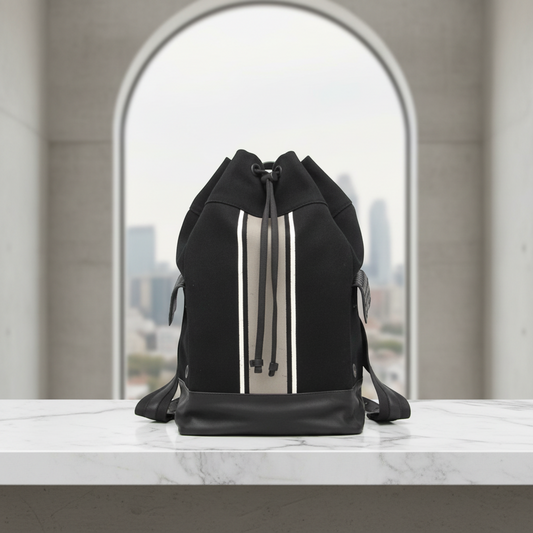 Bottega Veneta Drawstring Bag Stripe Men's Leather,Canvas Backpack Black,Gray,White