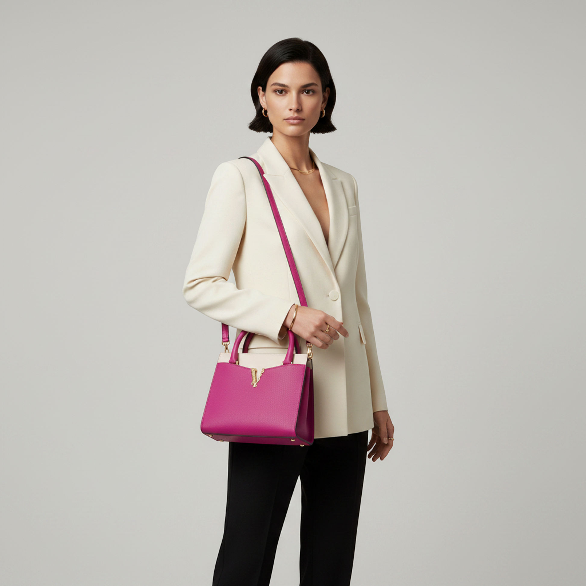 Versace Virtus Women's Leather Handbag,Shoulder Bag Pink,Pink Beige
