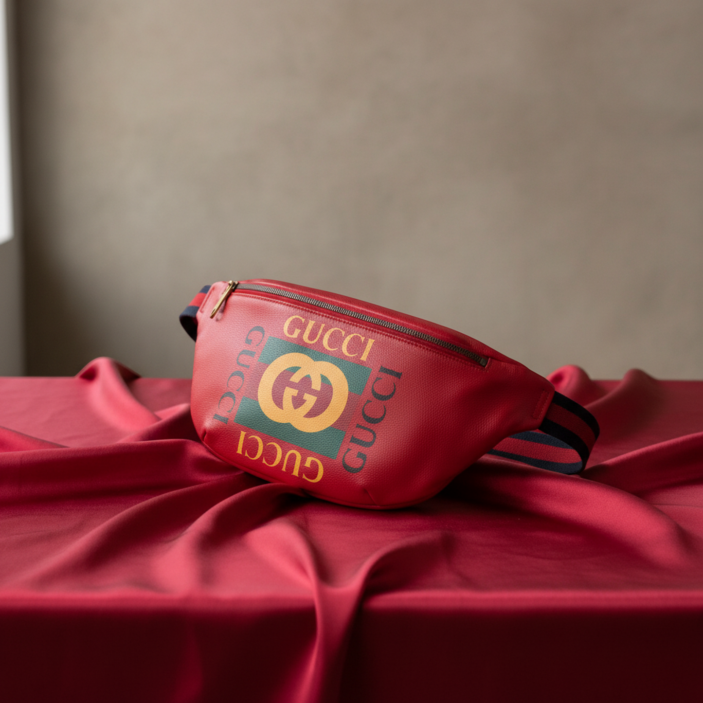 Gucci Logo Print 530412 Men,Women Leather Fanny Pack,Sling Bag Multi-color,Red Color