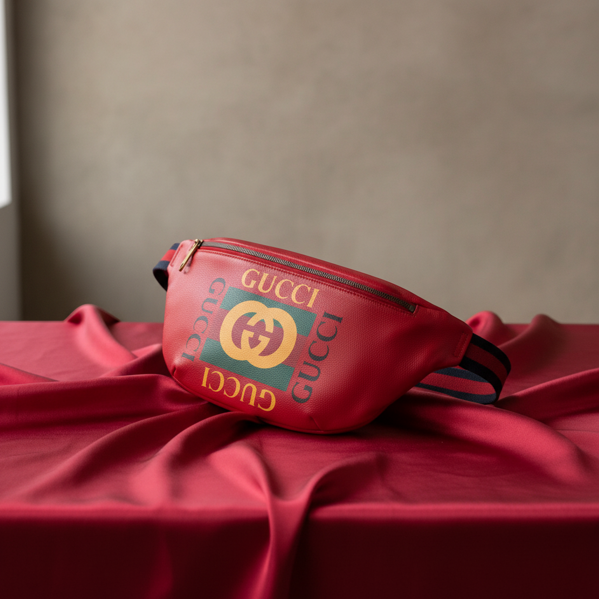 Gucci Logo Print 530412 Men,Women Leather Fanny Pack,Sling Bag Multi-color,Red Color