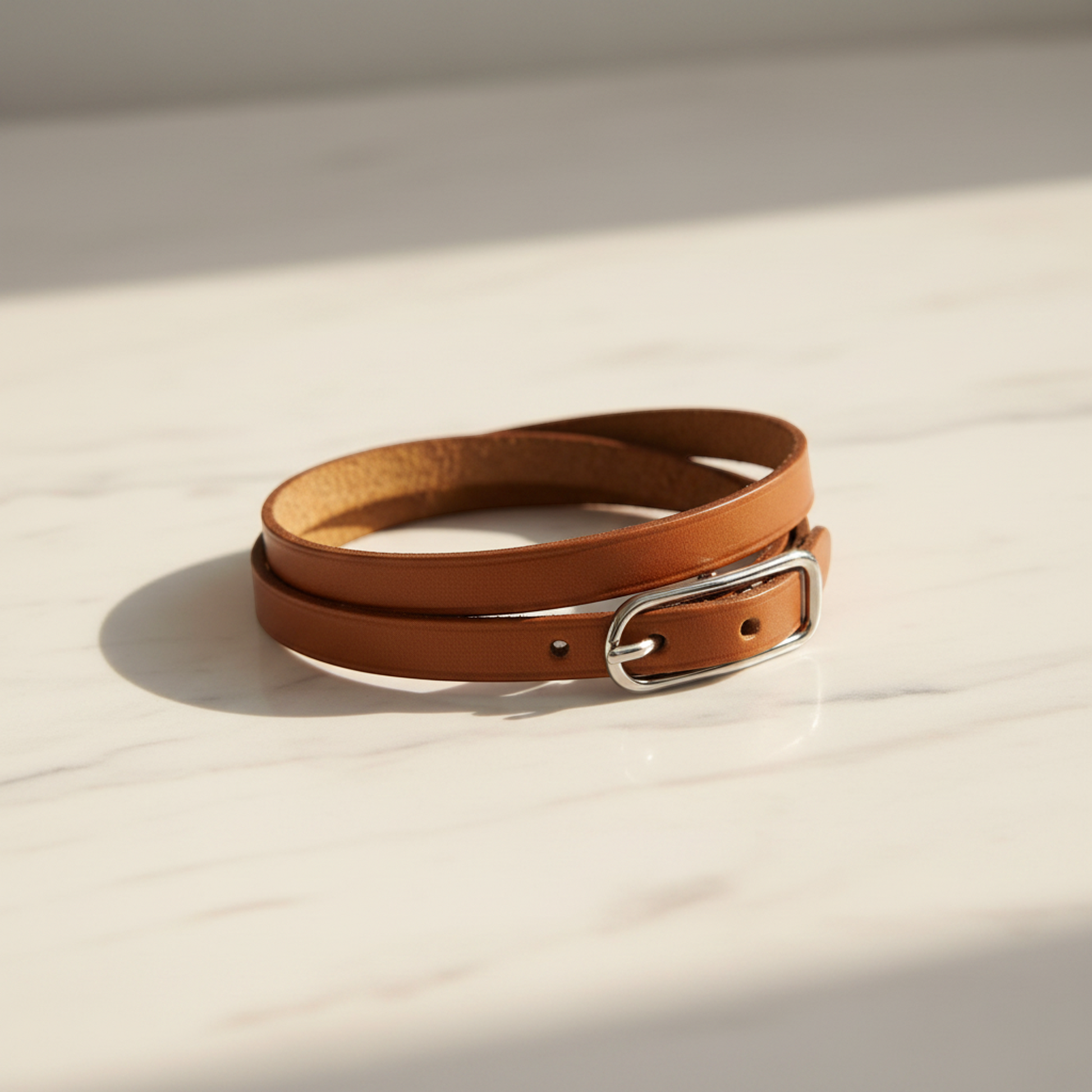 Hermes Hapi Choker Leather,Metal Bangle Brown,Silver