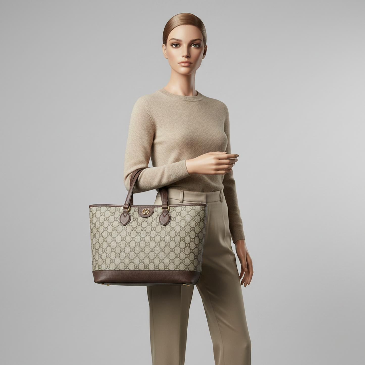Gucci Double G Medium Tote Bag 765043 Women's GG Supreme Shoulder Bag,Tote Bag Beige