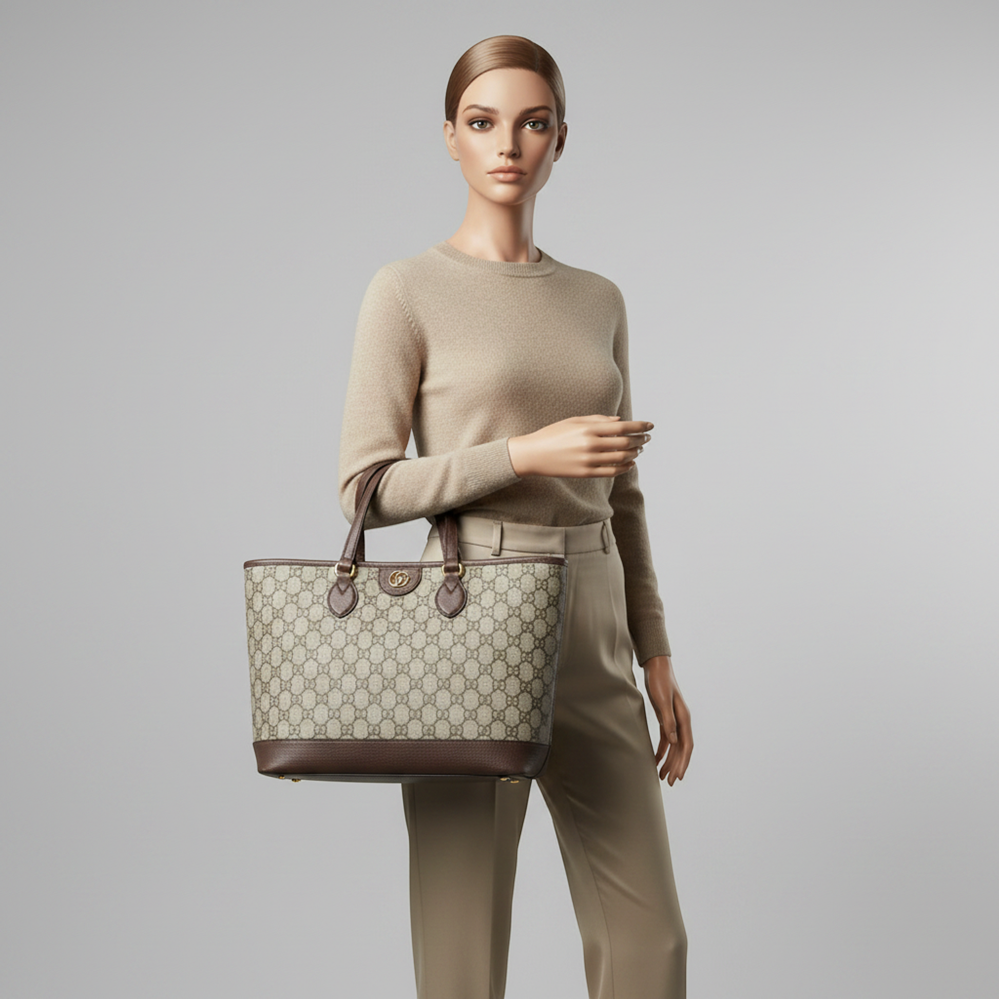 Gucci Double G Medium Tote Bag 765043 Women's GG Supreme Shoulder Bag,Tote Bag Beige
