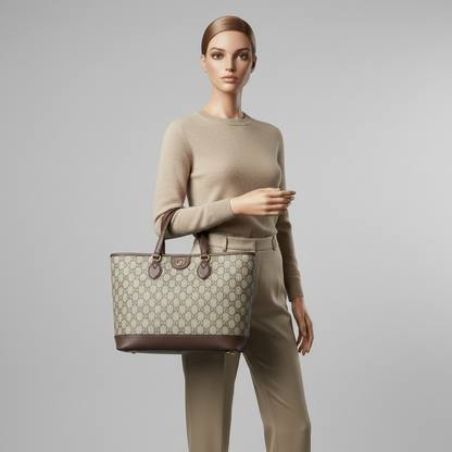 Gucci Double G Medium Tote Bag 765043 Women's GG Supreme Shoulder Bag,Tote Bag Beige