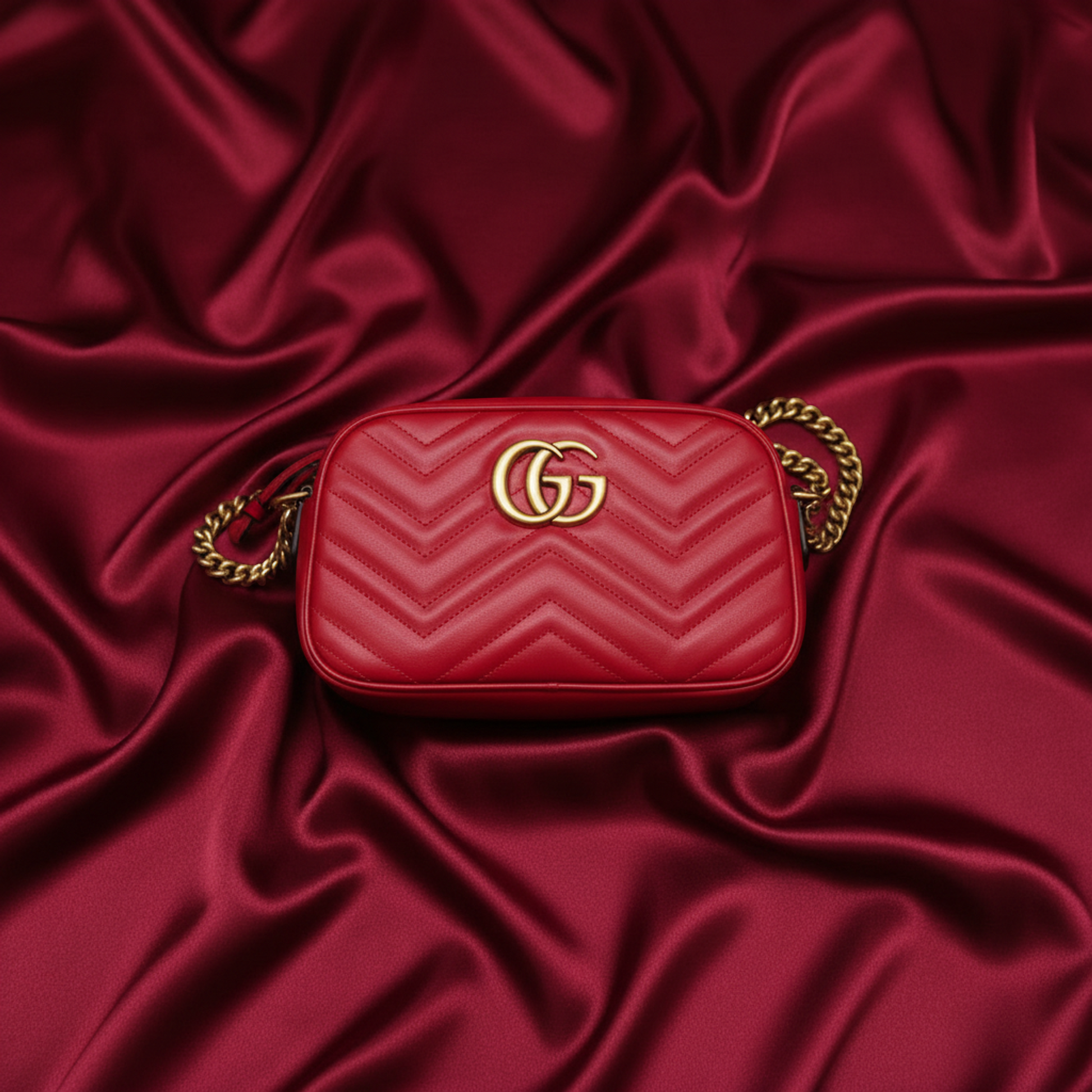 Gucci GG Marmont Small Camera Bag 447632 Women's Leather Shoulder Bag Red Color