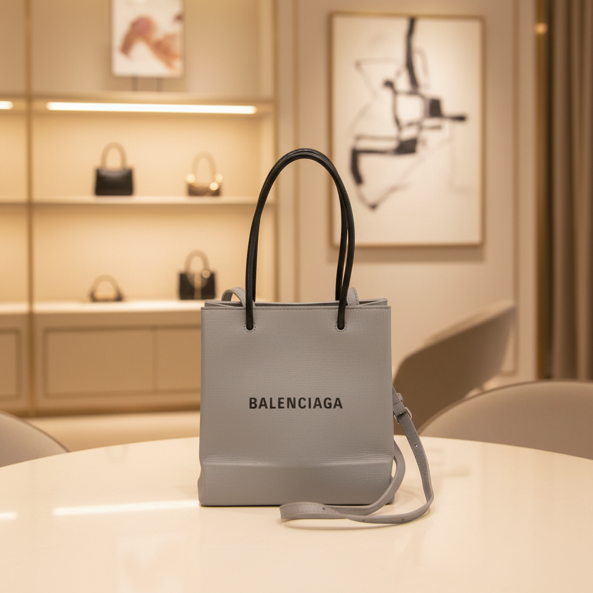 Balenciaga Shopping Tote XXS 597858 Women,Men Leather Handbag,Shoulder Bag Gray