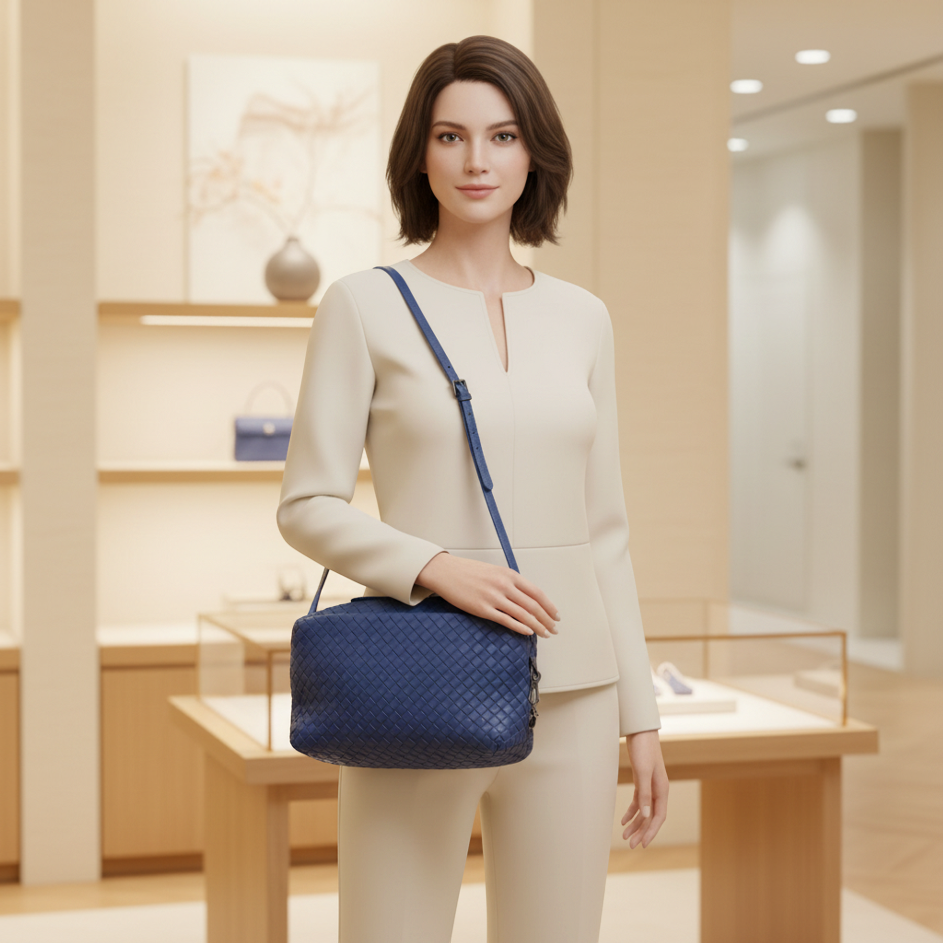Bottega Veneta Intrecciato Women's Leather Shoulder Bag Blue