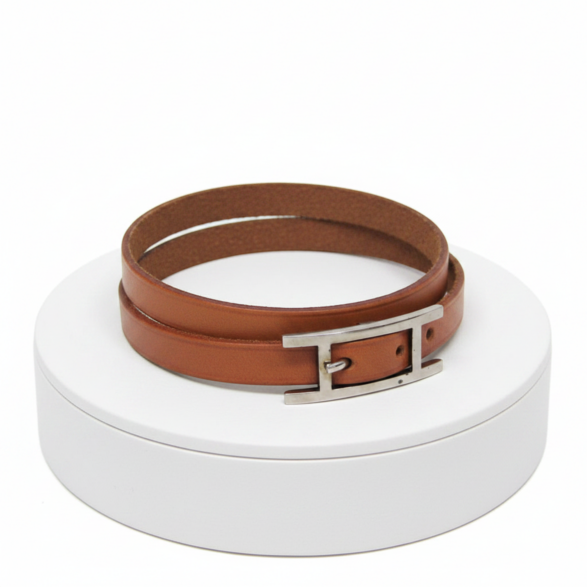 Hermes Hapi Choker Leather,Metal Bangle Brown,Silver