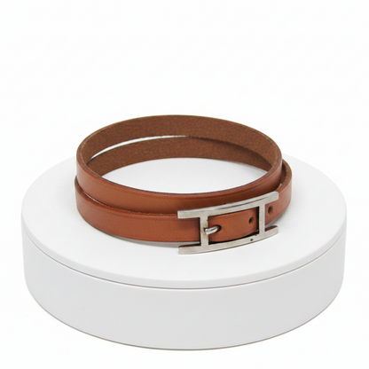 Hermes Hapi Choker Leather,Metal Bangle Brown,Silver